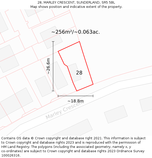 28, MARLEY CRESCENT, SUNDERLAND, SR5 5BL: Plot and title map
