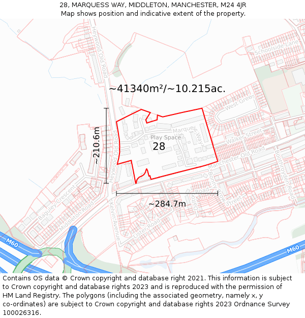 28, MARQUESS WAY, MIDDLETON, MANCHESTER, M24 4JR: Plot and title map