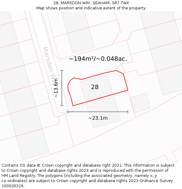 28, MARSDON WAY, SEAHAM, SR7 7WX: Plot and title map