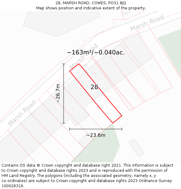 28, MARSH ROAD, COWES, PO31 8JQ: Plot and title map