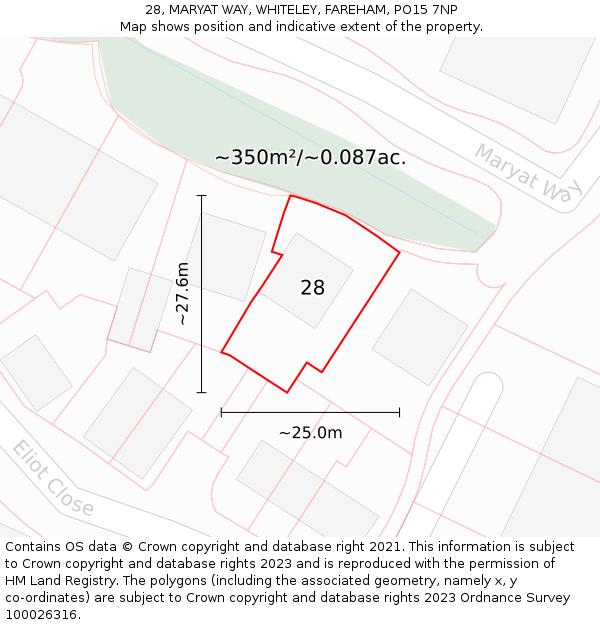 28, MARYAT WAY, WHITELEY, FAREHAM, PO15 7NP: Plot and title map
