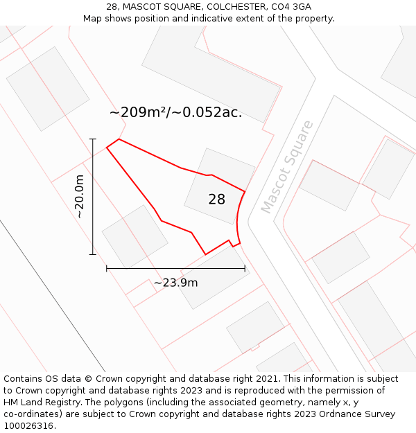 28, MASCOT SQUARE, COLCHESTER, CO4 3GA: Plot and title map
