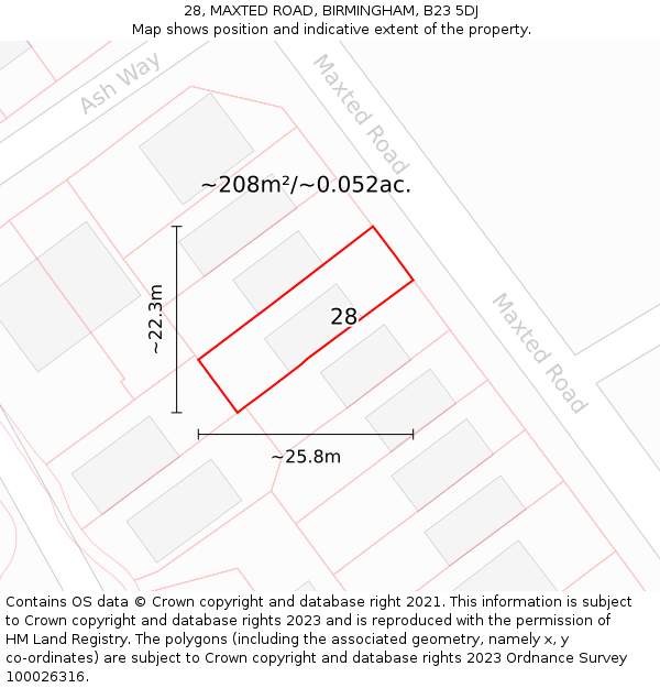 28, MAXTED ROAD, BIRMINGHAM, B23 5DJ: Plot and title map