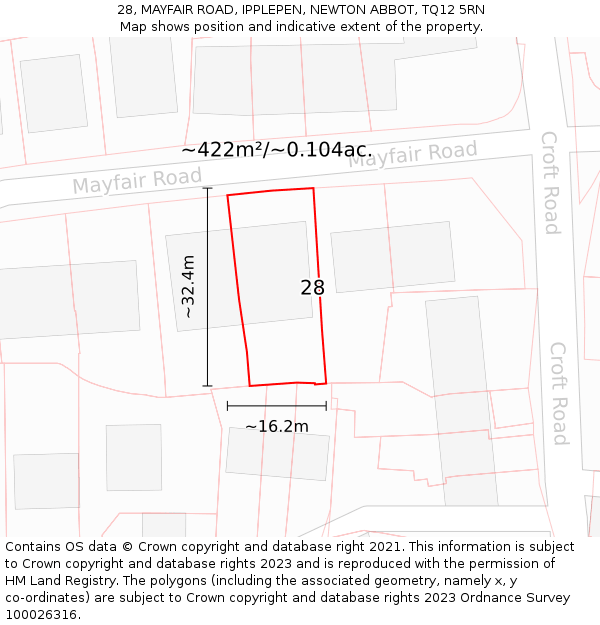 28, MAYFAIR ROAD, IPPLEPEN, NEWTON ABBOT, TQ12 5RN: Plot and title map