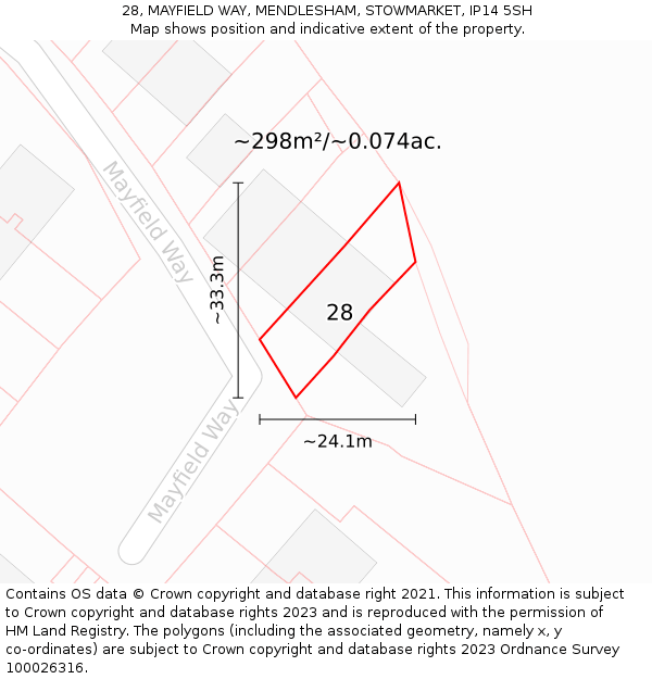 28, MAYFIELD WAY, MENDLESHAM, STOWMARKET, IP14 5SH: Plot and title map