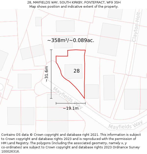 28, MAYFIELDS WAY, SOUTH KIRKBY, PONTEFRACT, WF9 3SH: Plot and title map