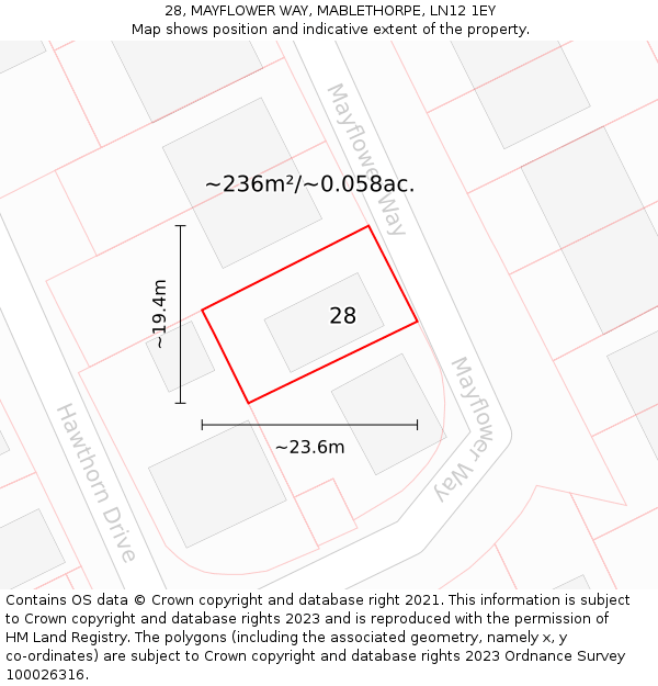 28, MAYFLOWER WAY, MABLETHORPE, LN12 1EY: Plot and title map