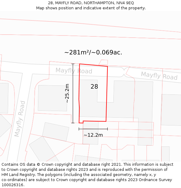 28, MAYFLY ROAD, NORTHAMPTON, NN4 9EQ: Plot and title map