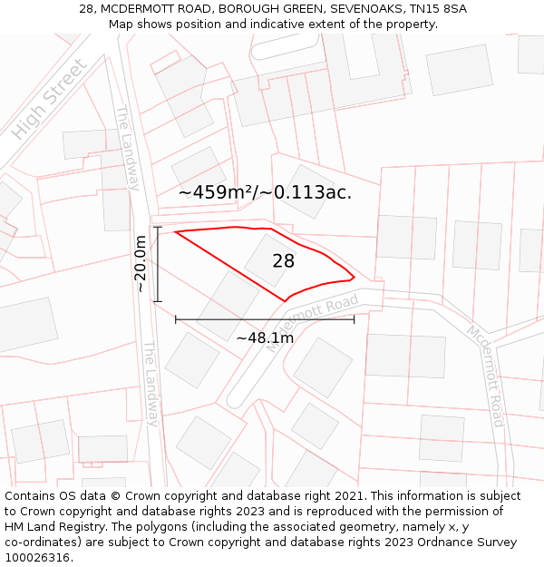 28, MCDERMOTT ROAD, BOROUGH GREEN, SEVENOAKS, TN15 8SA: Plot and title map