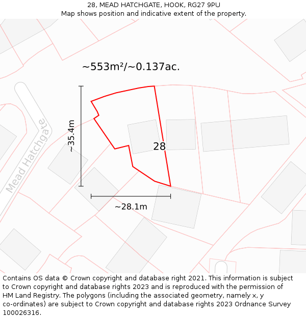 28, MEAD HATCHGATE, HOOK, RG27 9PU: Plot and title map