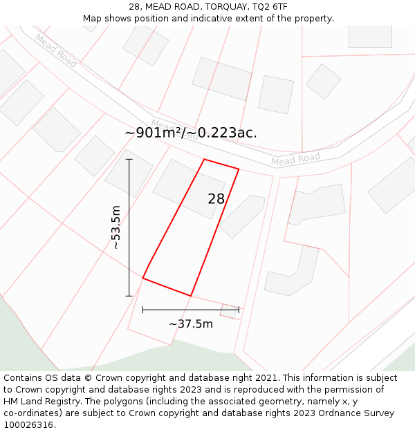 28, MEAD ROAD, TORQUAY, TQ2 6TF: Plot and title map