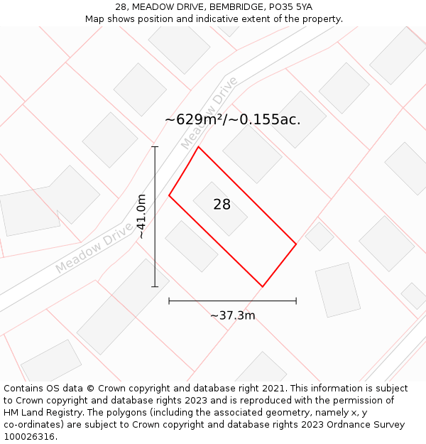 28, MEADOW DRIVE, BEMBRIDGE, PO35 5YA: Plot and title map