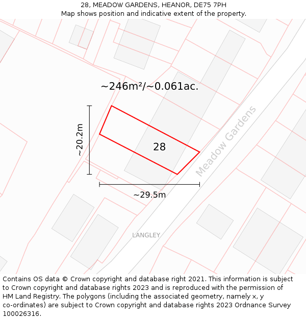 28, MEADOW GARDENS, HEANOR, DE75 7PH: Plot and title map