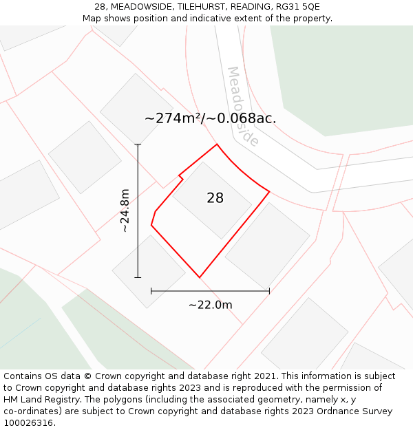 28, MEADOWSIDE, TILEHURST, READING, RG31 5QE: Plot and title map