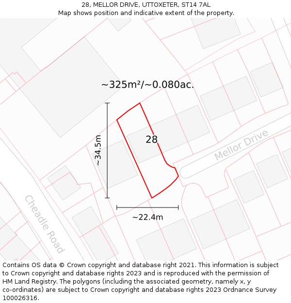 28, MELLOR DRIVE, UTTOXETER, ST14 7AL: Plot and title map