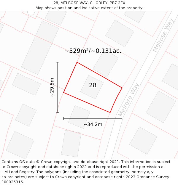28, MELROSE WAY, CHORLEY, PR7 3EX: Plot and title map