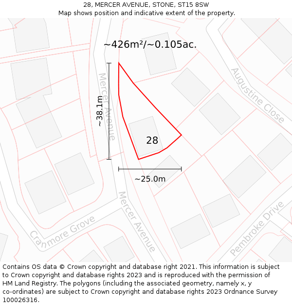 28, MERCER AVENUE, STONE, ST15 8SW: Plot and title map