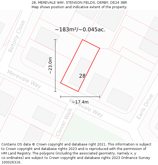28, MEREVALE WAY, STENSON FIELDS, DERBY, DE24 3BR: Plot and title map