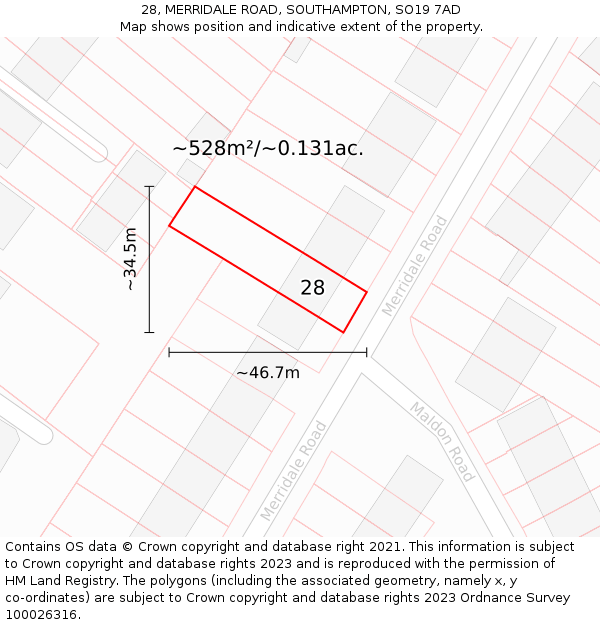 28, MERRIDALE ROAD, SOUTHAMPTON, SO19 7AD: Plot and title map