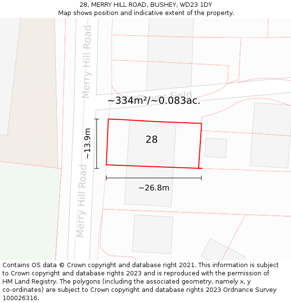 28, MERRY HILL ROAD, BUSHEY, WD23 1DY: Plot and title map