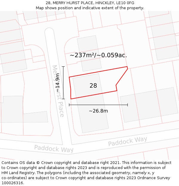 28, MERRY HURST PLACE, HINCKLEY, LE10 0FG: Plot and title map