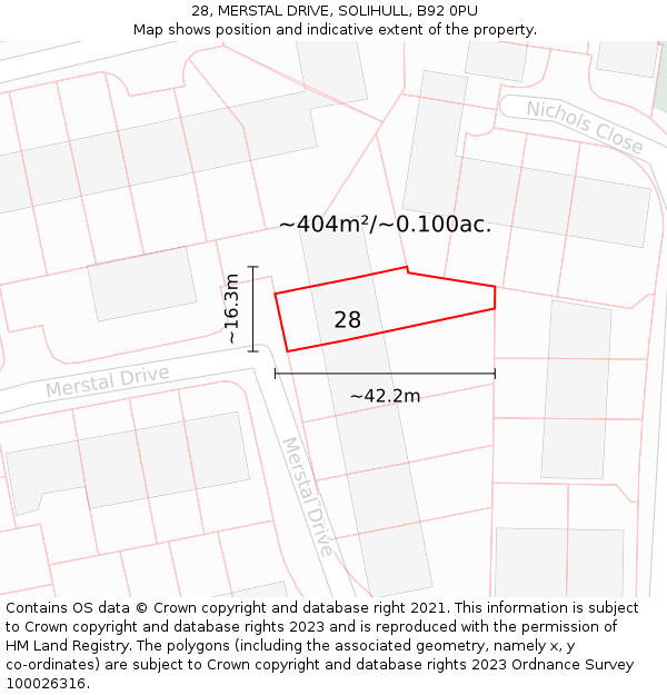 28, MERSTAL DRIVE, SOLIHULL, B92 0PU: Plot and title map