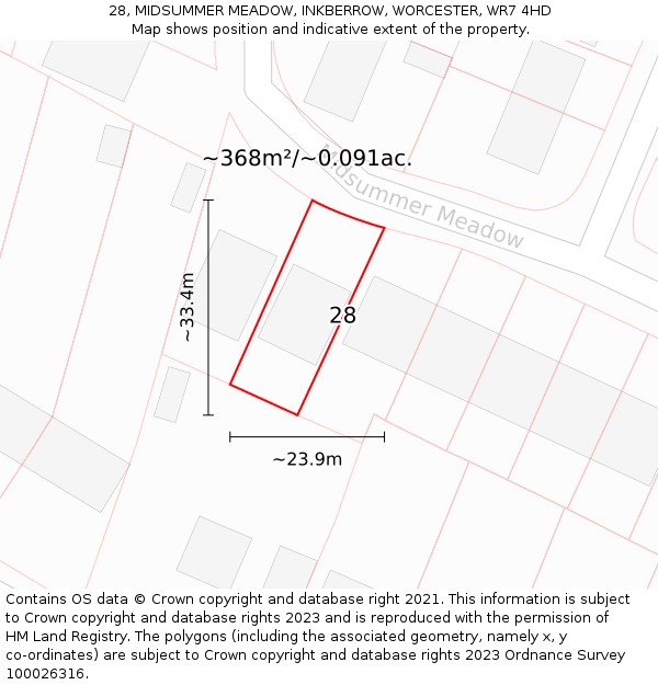 28, MIDSUMMER MEADOW, INKBERROW, WORCESTER, WR7 4HD: Plot and title map