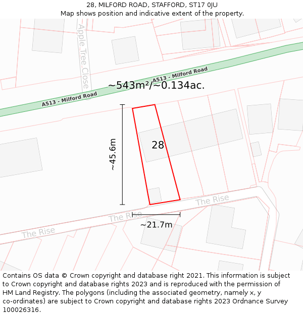 28, MILFORD ROAD, STAFFORD, ST17 0JU: Plot and title map