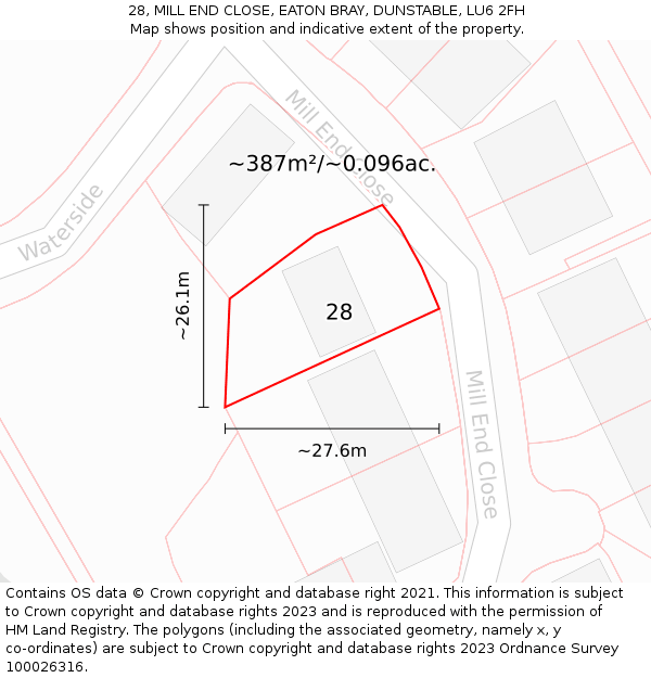 28, MILL END CLOSE, EATON BRAY, DUNSTABLE, LU6 2FH: Plot and title map