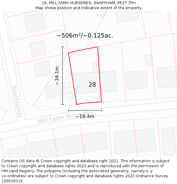 28, MILL FARM NURSERIES, SWAFFHAM, PE37 7PH: Plot and title map