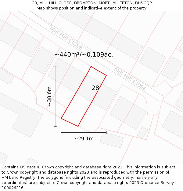 28, MILL HILL CLOSE, BROMPTON, NORTHALLERTON, DL6 2QP: Plot and title map