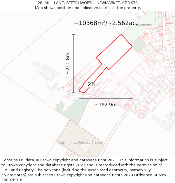 28, MILL LANE, STETCHWORTH, NEWMARKET, CB8 9TR: Plot and title map