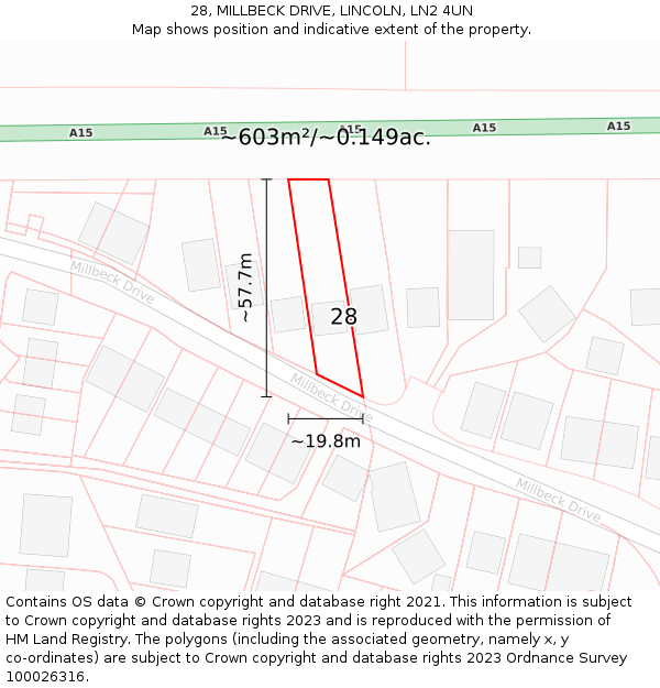 28, MILLBECK DRIVE, LINCOLN, LN2 4UN: Plot and title map