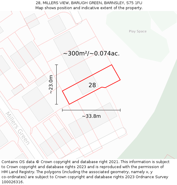 28, MILLERS VIEW, BARUGH GREEN, BARNSLEY, S75 1FU: Plot and title map