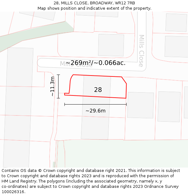 28, MILLS CLOSE, BROADWAY, WR12 7RB: Plot and title map