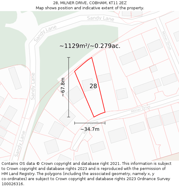 28, MILNER DRIVE, COBHAM, KT11 2EZ: Plot and title map