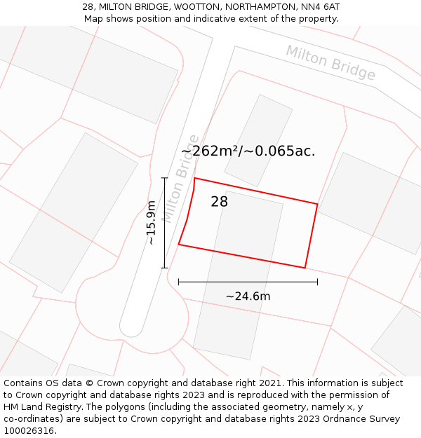 28, MILTON BRIDGE, WOOTTON, NORTHAMPTON, NN4 6AT: Plot and title map