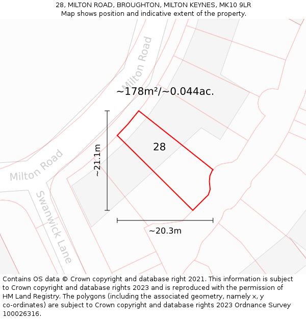 28, MILTON ROAD, BROUGHTON, MILTON KEYNES, MK10 9LR: Plot and title map