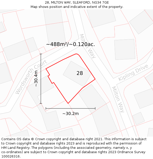 28, MILTON WAY, SLEAFORD, NG34 7GE: Plot and title map