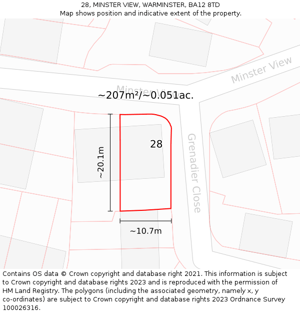 28, MINSTER VIEW, WARMINSTER, BA12 8TD: Plot and title map