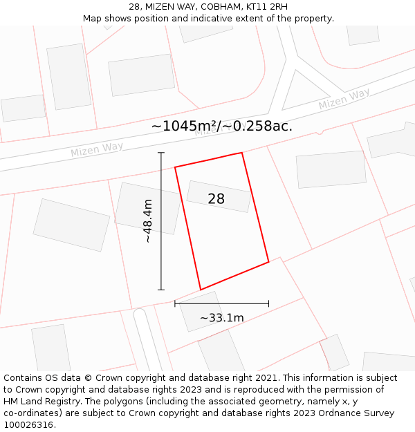 28, MIZEN WAY, COBHAM, KT11 2RH: Plot and title map