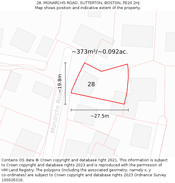 28, MONARCHS ROAD, SUTTERTON, BOSTON, PE20 2HJ: Plot and title map