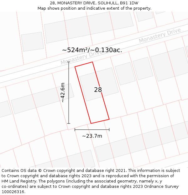 28, MONASTERY DRIVE, SOLIHULL, B91 1DW: Plot and title map