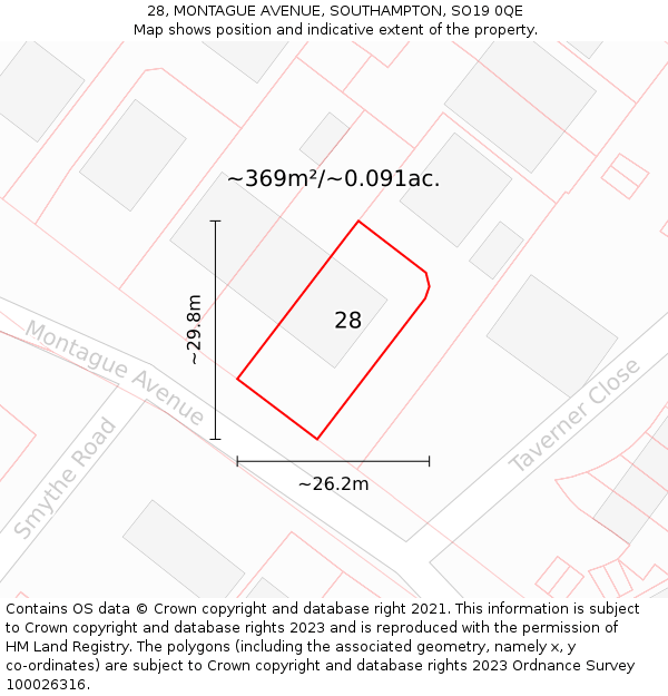 28, MONTAGUE AVENUE, SOUTHAMPTON, SO19 0QE: Plot and title map