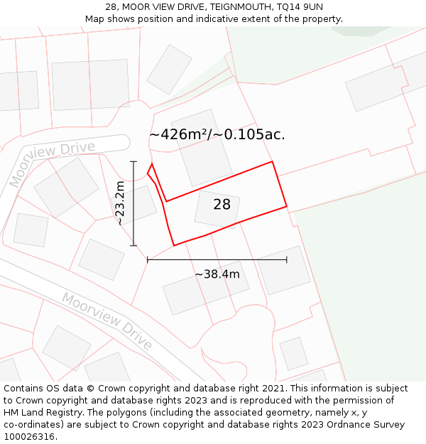 28, MOOR VIEW DRIVE, TEIGNMOUTH, TQ14 9UN: Plot and title map