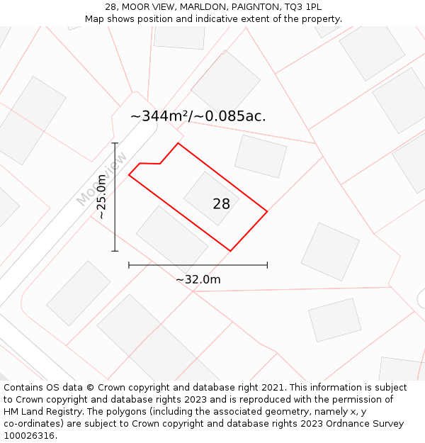 28, MOOR VIEW, MARLDON, PAIGNTON, TQ3 1PL: Plot and title map