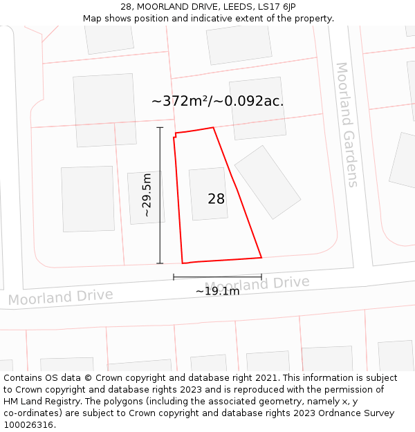 28, MOORLAND DRIVE, LEEDS, LS17 6JP: Plot and title map
