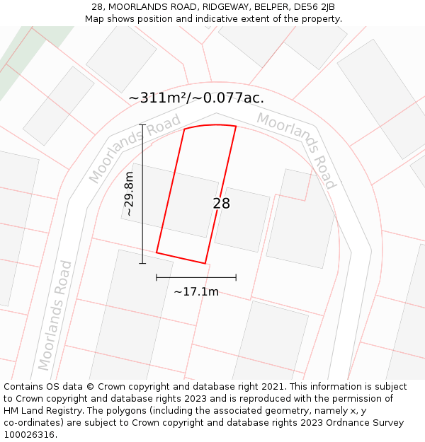 28, MOORLANDS ROAD, RIDGEWAY, BELPER, DE56 2JB: Plot and title map