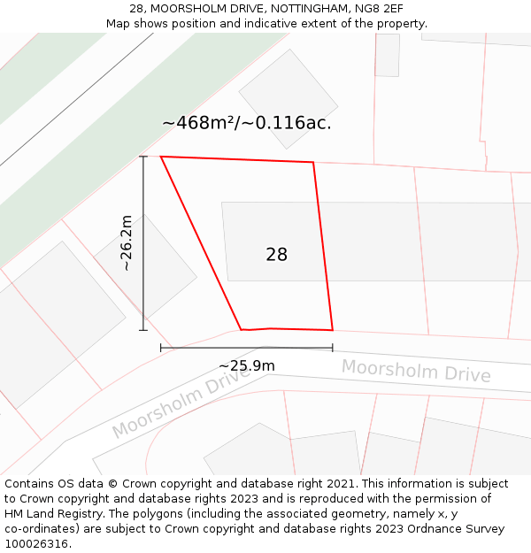 28, MOORSHOLM DRIVE, NOTTINGHAM, NG8 2EF: Plot and title map