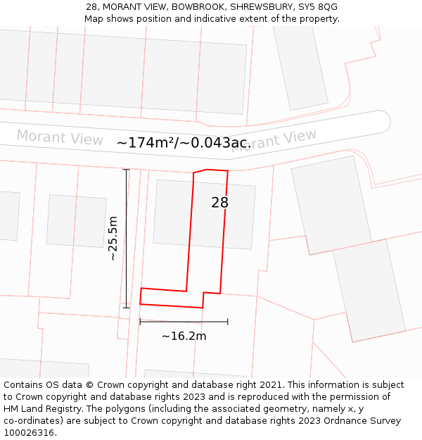 28, MORANT VIEW, BOWBROOK, SHREWSBURY, SY5 8QG: Plot and title map